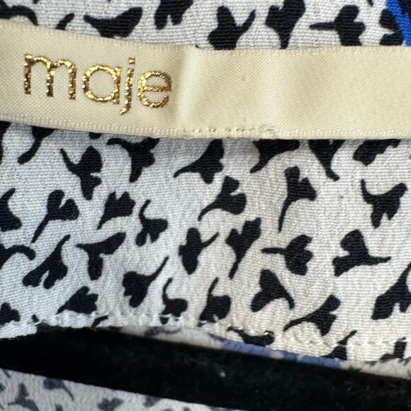 Maje Ripensee Blue Floral Print V Neck Dress Puff Sleeve Romantic Women's - Picture 14 of 16